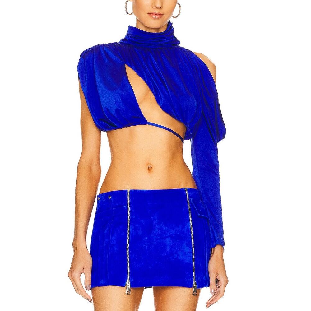 Revolve Asymmetric Electric Blue Cutout Mock Neck Top Size XS - Picture 1 of 8
